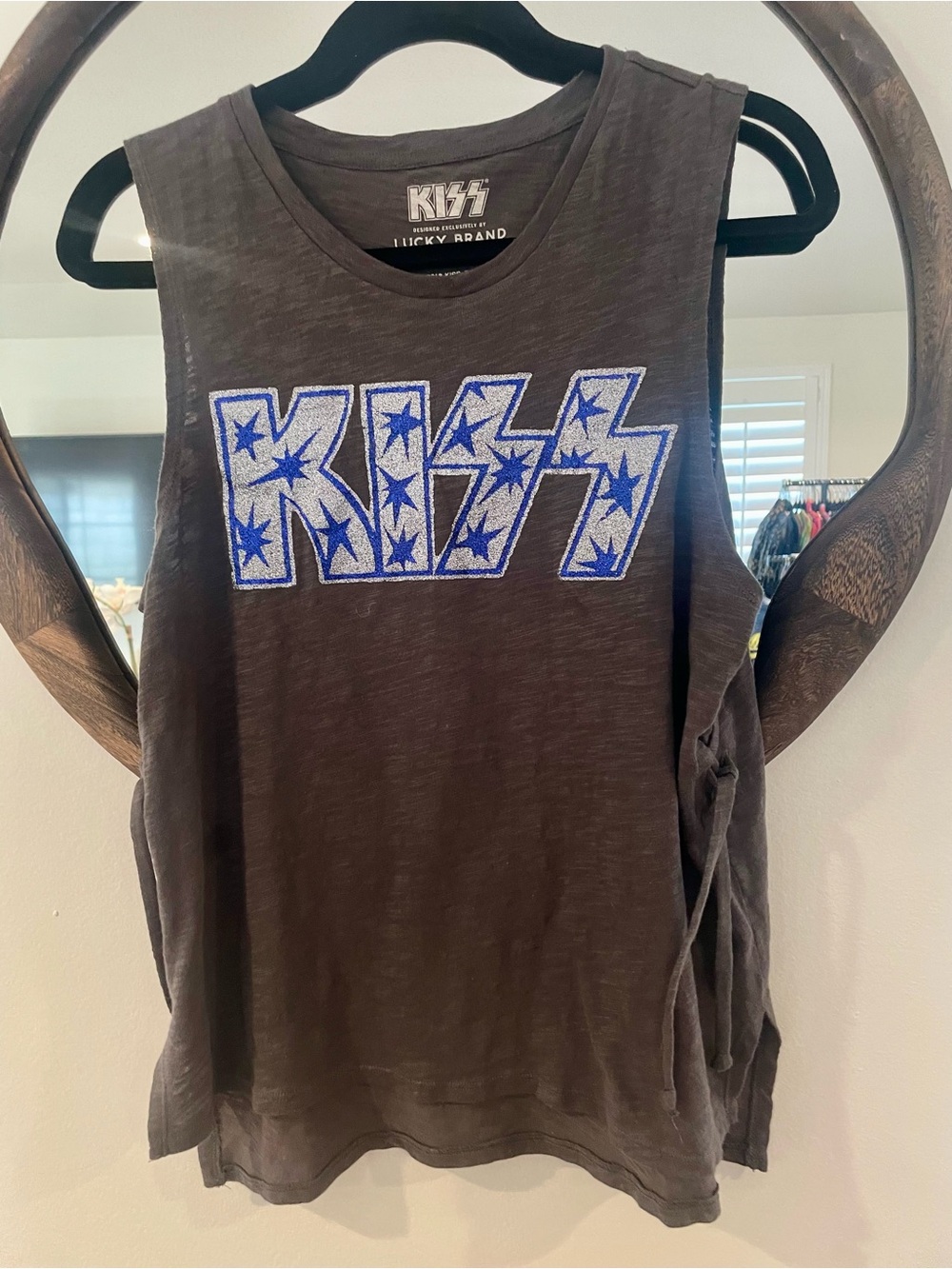 Lucky Brand KISS Logo Tee - Charcoal Gray with White Print